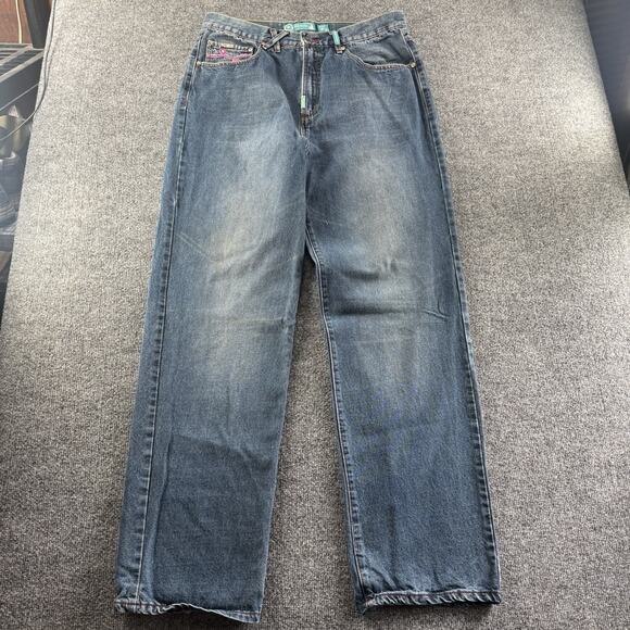 Y2K LRG Denim Jeans Baggy Embroidered Sugar Skull Rare Vintage Size 36 - Picture 4 of 11